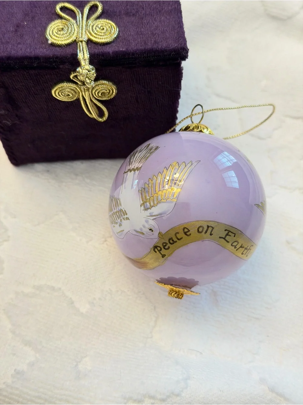 Vintage Pier One Li Bien Lavender Dove Glass Bird Ornament with Gold Accents